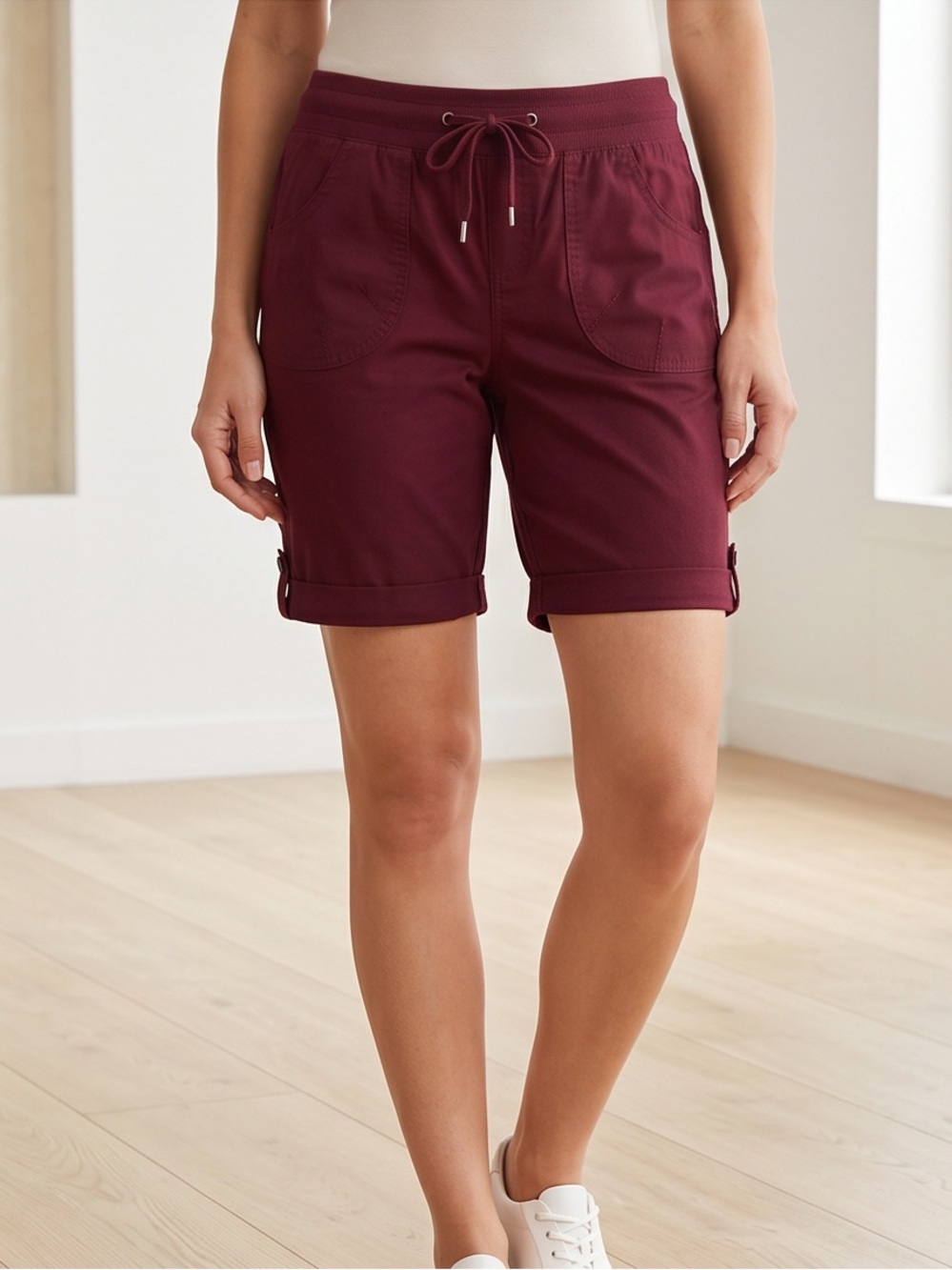 WindRiver Women’s Burgundy High Rise Tall Bermuda Shorts Size 34 Waist - Picture 5 of 9